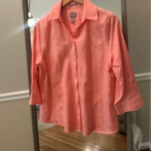 Chico's‎ Vibrant Coral Button Down Blouse Size Medium